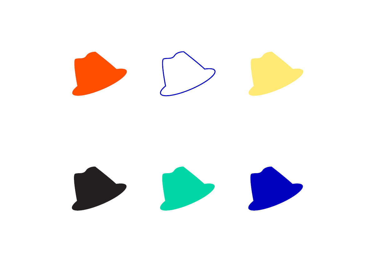 Kuvassa kuusi hattua: punainen, valkoinen, keltainen, musta, vihreä ja sininen.